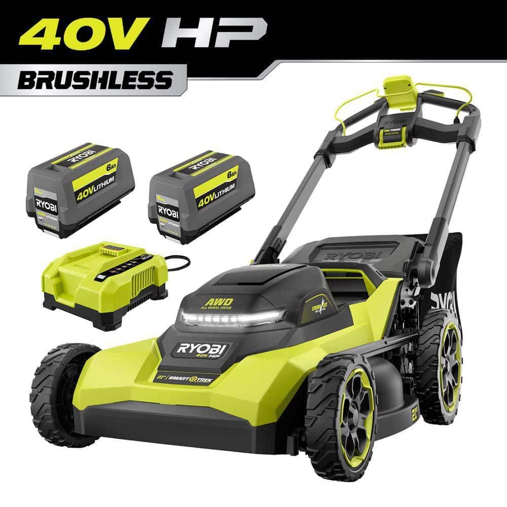 RYOBI 40V HP 21 in. Brushless Cordless Cross Cut Self-Propelled All Wheel Drive Mower w/ (2) 6.0 Ah Batteries & Charger RY40HPLM03K2