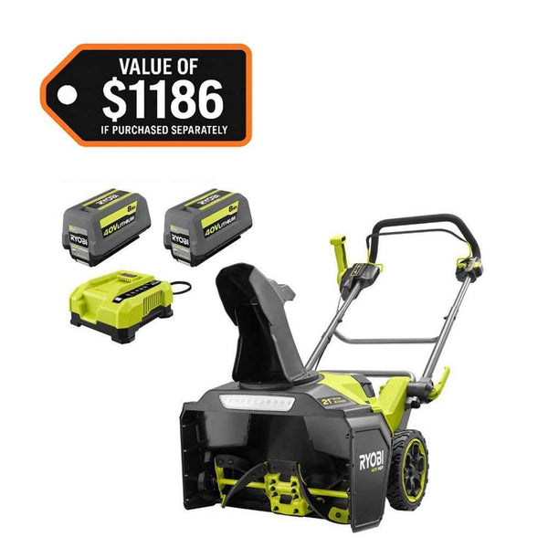 RYOBI 40V HP Brushless 21 in. Single-Stage Cordless Electric Auger Propelled Snow Blower with (2) 8.0 Ah Batteries & Chargers RY40HPSN02K2